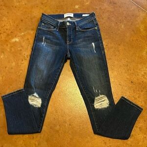 Frame distressed Jean. Size 26. Waist flat 14”. Rise 8”. Inseam 28”